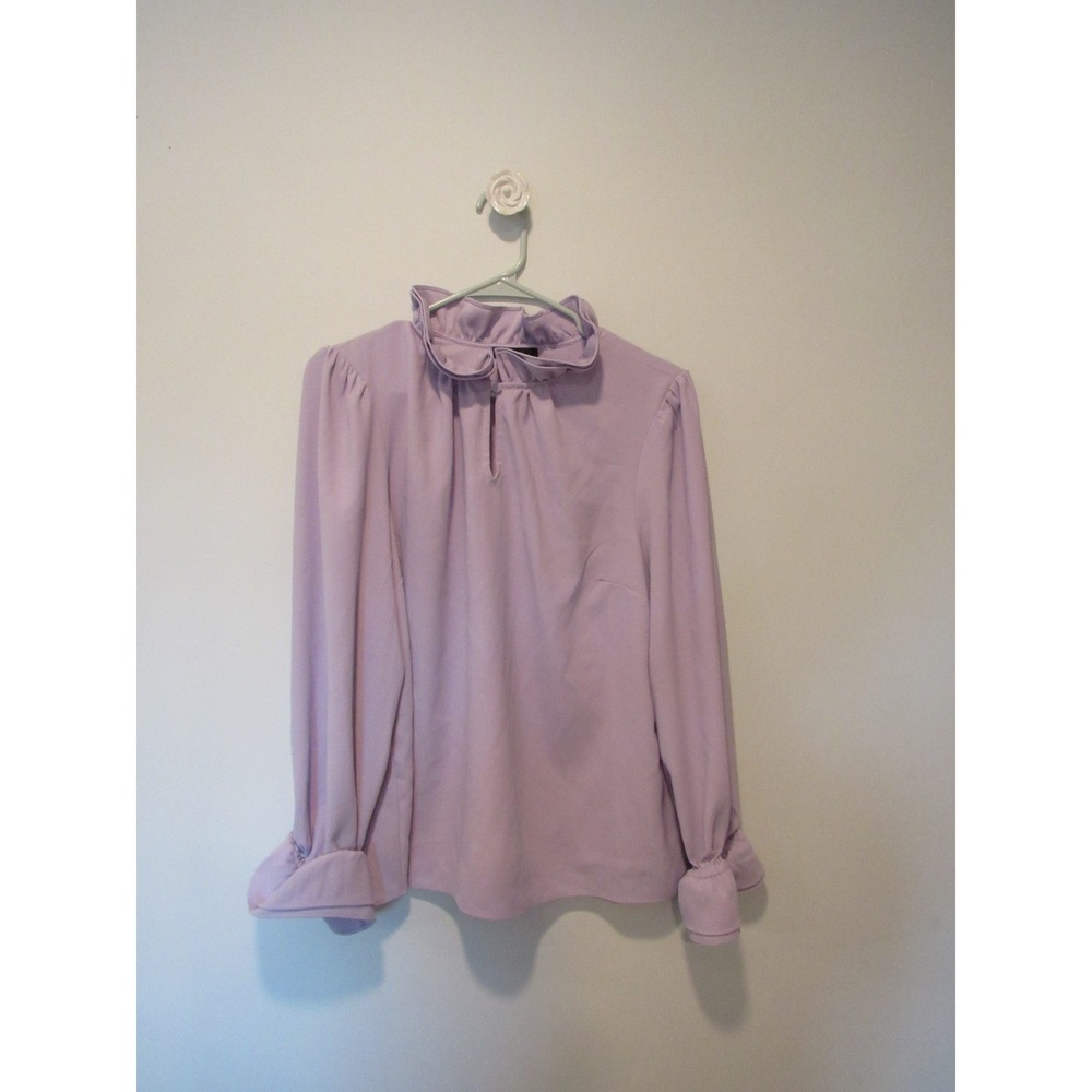 J.Crew Lavender Ruffle Neck Blouse XL Long Sleeve Smocked Cuff Preppy Top